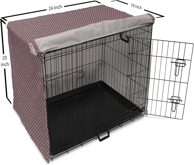 Lunarable Dusty Rose Dog Crate Cover, Retro Polka Dots Pattern in Pink Colors Spotted Texture Image, Easy to Use Pet Kennel Cover for Cats & Medium Dogs, 24 Inch, Pink Peach Charcoal Grey