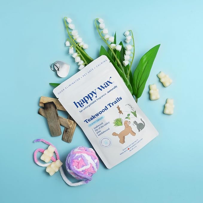 Happy Wax Pet Scents Mix Premium Scented, Non Toxic, Pet Safe, Odor Eliminating, Dye-Free Soy Wax Melts – 6 Total Oz: Lavender Fields for Dogs, Sugared Fruit for Cats and Teakwood Trails for Pets