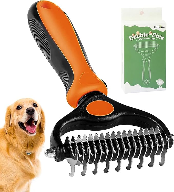 Undercoat Rake for Dogs, 2 in 1 Dematting Comb & Deshedding Tool for Long Hair Pets, Pet Hair Grooming Brush, Clear Mats and Tangles, Reduces Shedding by 95%