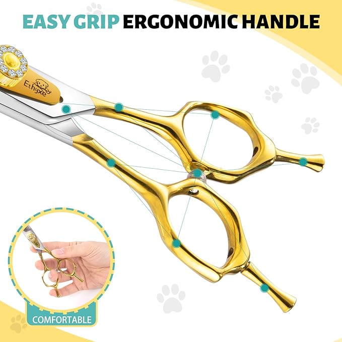 7 Inch Curved Dog Grooming Scissors Made Of 440C Stainless Steel Professional Downward Curved Pet Face Trimming Shears with Jewelled Screw, Sharp & Comfortable for Groomers