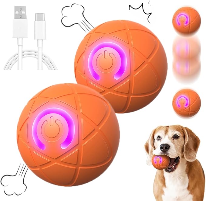2PCS Shaky Ball Toy for Dogs,Pet Bounce Ball ,Vibrating Dog Ball for Dogs, Automatic Moving Dog Toy Ball,Bouncing Ball for Dogs Interactive Dog Ball,Automatic Moving Dog Toy Ball shaking(Two Orange)