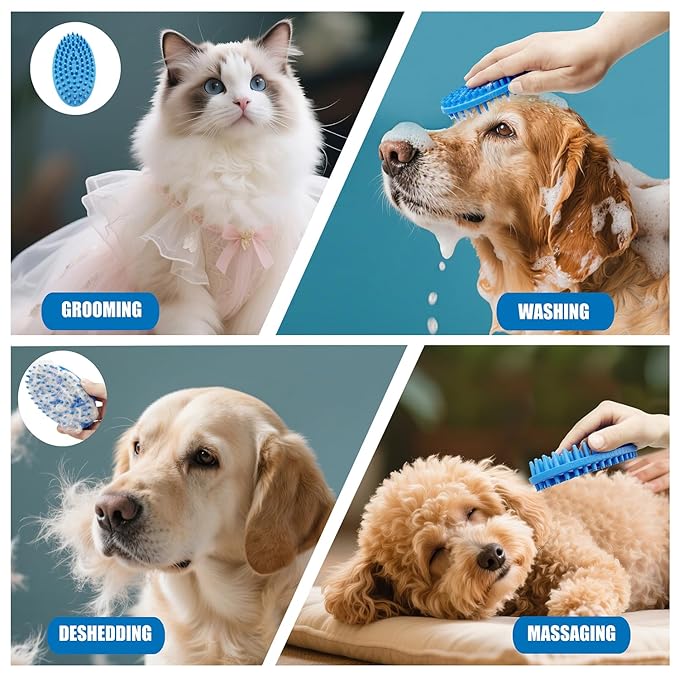 Dog Grooming Brush, Lilpep Pet Shampoo Bath Brush Soothing Massage Rubber Comb with Adjustable Ring Handle for Long Short Haired Dogs and Cats
