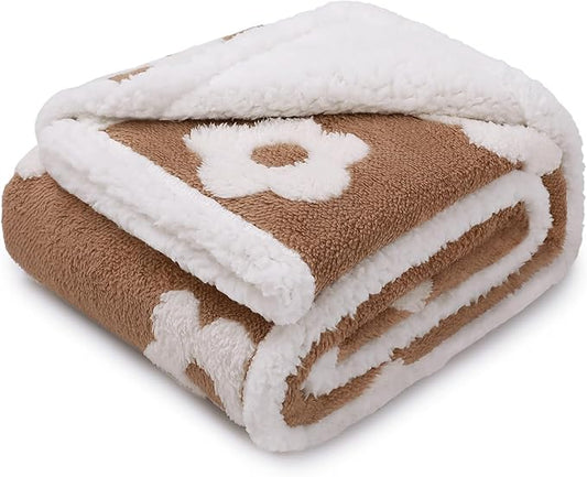 Luciphia Waterproof Dog Cat Blanket Fluffy Thick Fleece Pet Blanket,Washable Double Sided Sherpa Calming Blankets Flower Print Blankets for Medium Large Dogs Cats(Khaki,85x57 inches)
