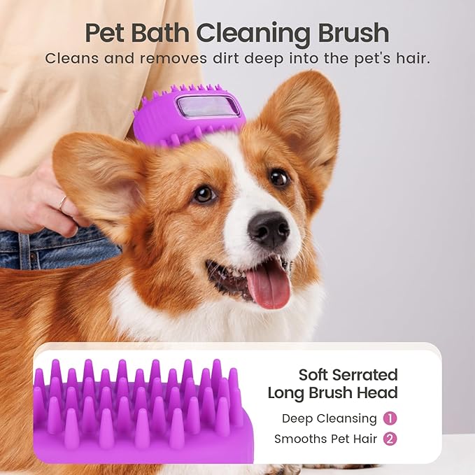 Dog Bath Brush | Dual-Side Dog Shampoo Brush | Dog Scrubber for Bath | Dog Grooming Brush with Non-Slip Handle Dog Washing Brush for Pets Deshedding, Massaging & Grooming