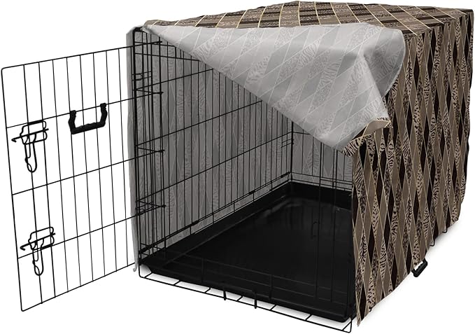 Lunarable Contemporary Brown Dog Crate Cover, Rhomb Check Pattern with Animal Skins, Easy to Use Pet Kennel Cover for Small Dogs Puppies Kittens, 22 Inch, Umber Dark Brown