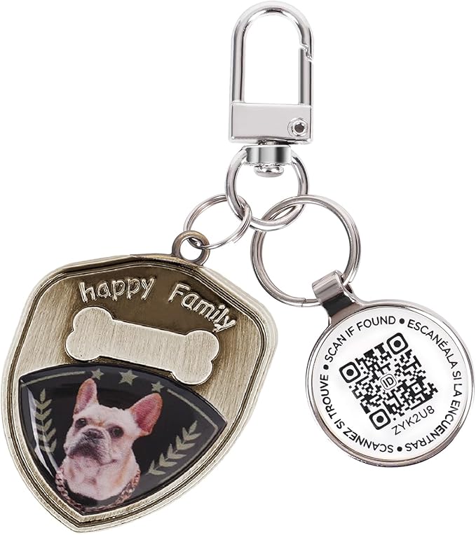 Dog Tags Personalized QR Code Dog Tags, Retro Brass Personalized Pet ID Tags Modifiable Pet Online Profile, Multiple Emergency Contact, (French Bulldog-1)