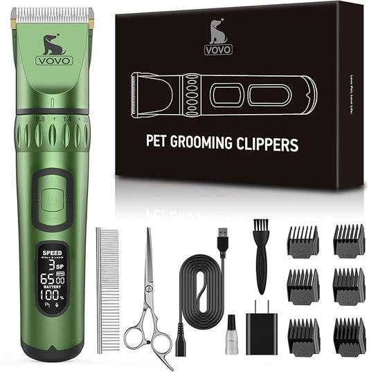 Vovo Dog Hair Clippers 3-Speed Heavy Duty Cordless Electric Dog Grooming Kit (Green)