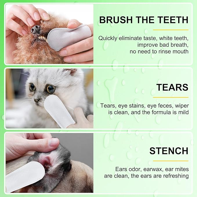Teeth Cleaning Wipes for Dogs & Cats, Reduces Plaque & Freshens Breath Finger Wipes, Disposable Gentle Cleaning & Gum Care Pet Wipes (50PCS-Finger Cots)