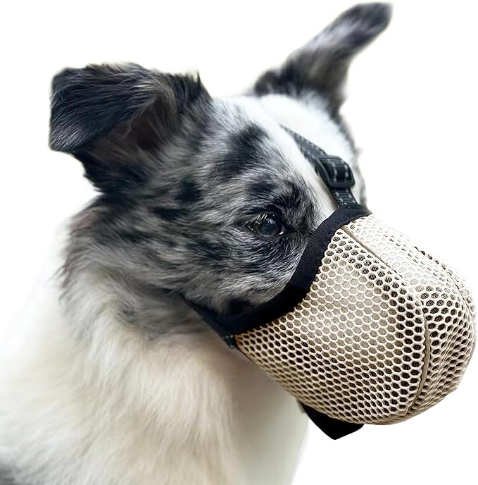 Large Dog Muzzle, Muzzle for Large Dogs to Prevent Eating/Chewing/Biting, Breathable Reflective Adjustable Medium Dog Accessories Dog Muzzle (Beige, S)