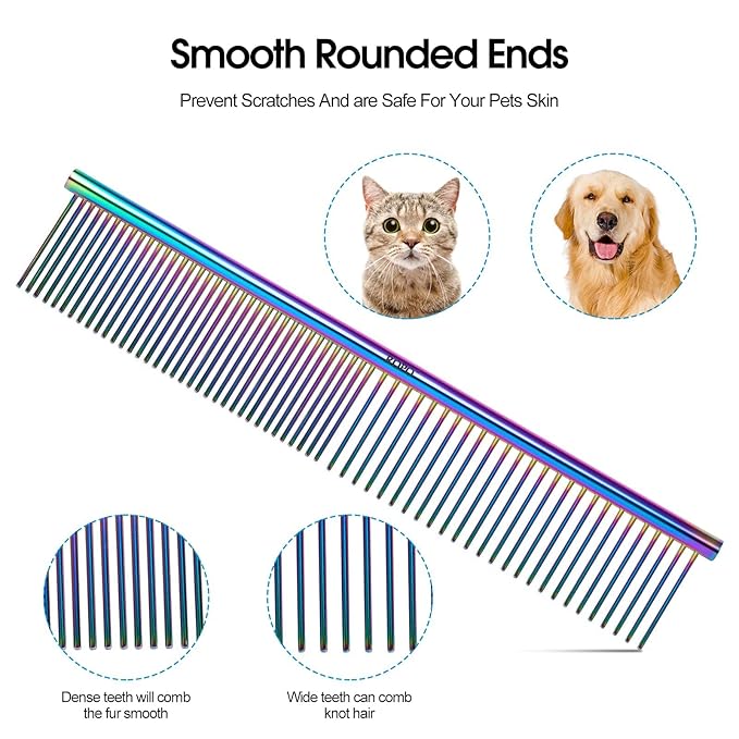 ROPO 2PC Dog Grooming Brush, Pet Shampoo Bath Brush&Pet steel comb, pet dog cat grooming comb