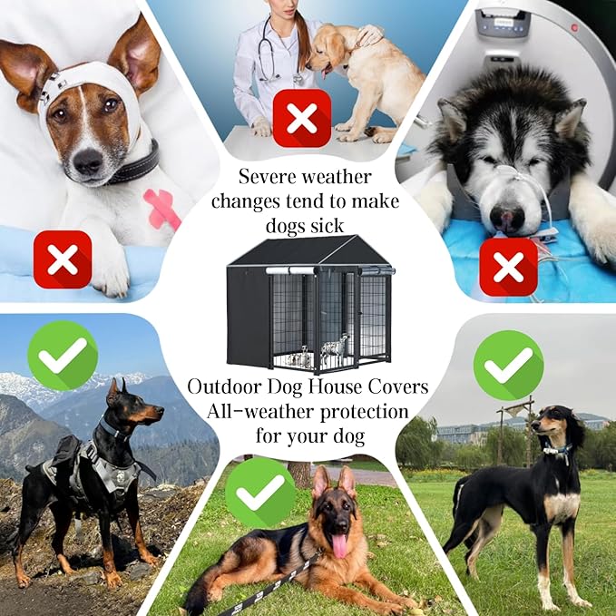 NGB Outdoor Dog Kennel Cover,4'Dx4'Wx4.5'H 600d Heavy Duty Waterproof Dog Cages Cover for Multiple Brands of Dog Kennels,Full Coverage Windproof Anti-UV,Cover Only,Black.(No Kennel)