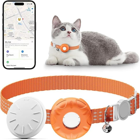 Pet Tracker for Cats,GPS Cat Tracker,Smart Pet Location Tracker with Collar and Holder,Waterproof Cat GPS Tracker Tracking Device,No Monthly Fee,Works with Apple Find My(iOS Only)-Orange