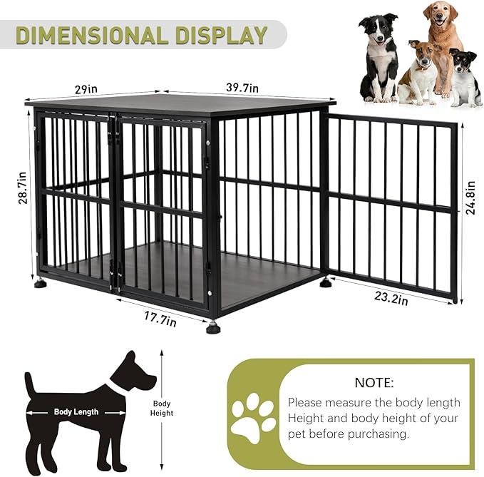 Dog Crate Furniture, 40'' Dog Kennel Indoor Foldable, Sturdy Wooden Dog Crate End Table Easy Assembly with Side Doors for Large and Medium Dog