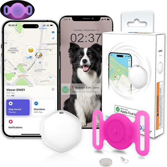 GPS Tracker for Dogs, Mini GPS Pet Tracker with Silicone Cover, IPX8 Waterproof GPS Tracker for Kids,No Monthly Fee,Work with Apple Find My(iOS Only),Dog Tracker Finder Tracker Pets(YPink-L)