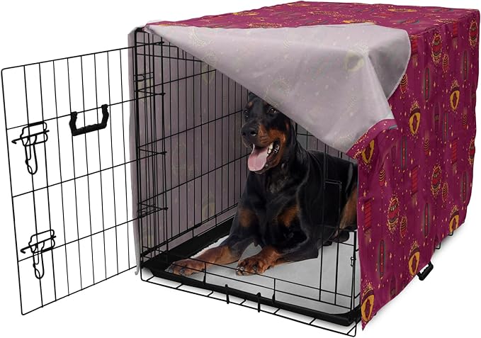 Lunarable Folkloric Dog Crate Cover, Cultural Inspirations Oriental Party Celebration Art Traditional Design, Easy to Use Pet Kennel Cover for Medium Large Dogs, 42 Inch, Magenta and Yellow