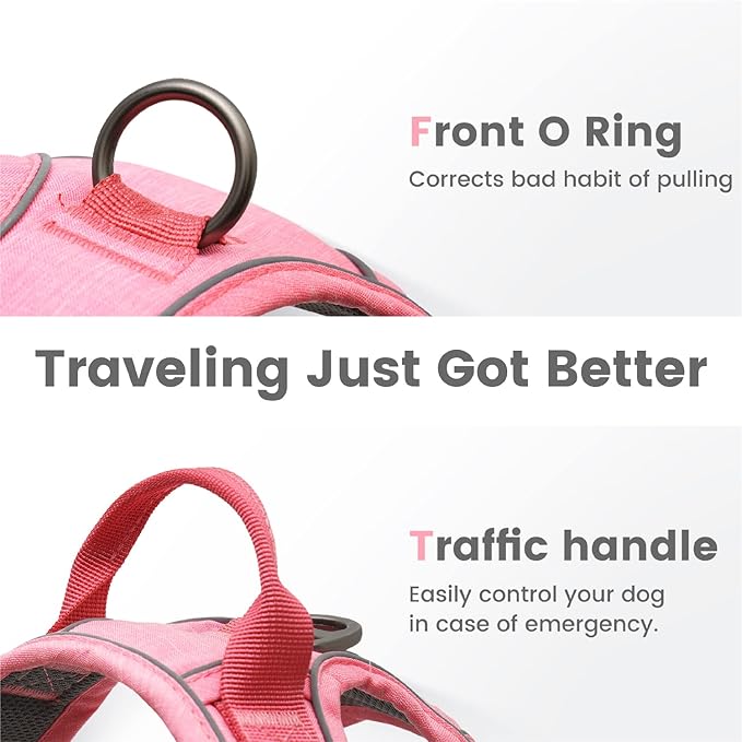 Pawaii Dog Harness for Large Dogs No Pull, No Pull Dog Harness with Pet ID Tag, No Choke Front Clip Harness Dog, Adjustable Soft Padded Pet Vest with Easy Control Handle Mimi Pink