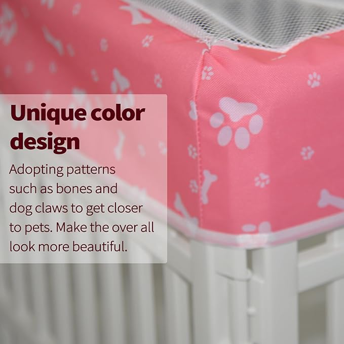 PJYuCien Dog Playpen Mesh Top Cover, Fits 36 Inch 4 Panels Regular Square Plastic Exercise Pet Pen, Adhesive Tape Connections, Pink Paw (Note: Cover Only, Fence Not Included)