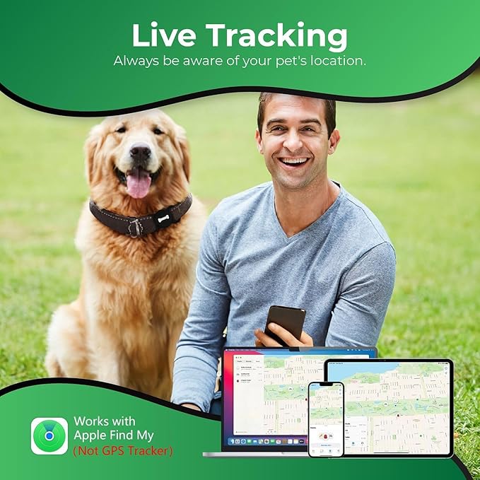 Smart Pet Tracker, Dog Tracker with Black Collar Holder, Smart Tag for Seamless Location Tracking, Work with Find My, No GPS Tracker (Black)