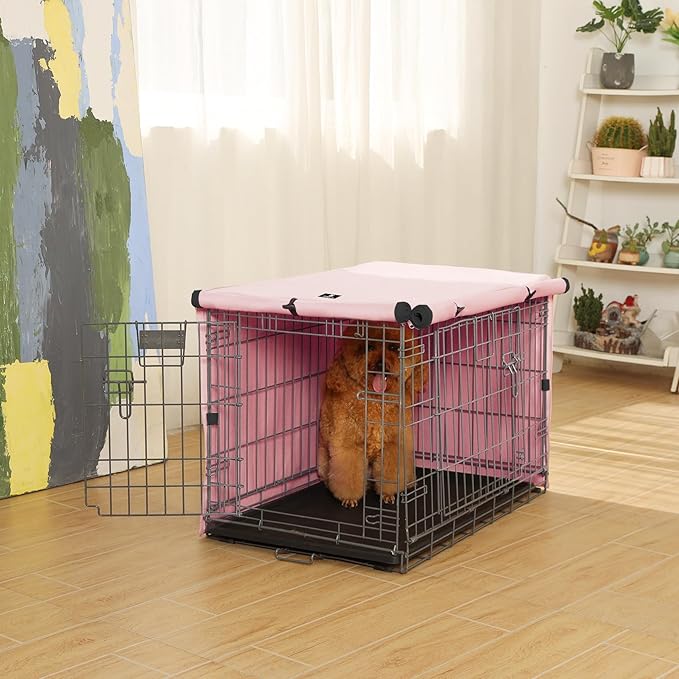 X-ZONE PET Double Door Dog Crate Cover - Polyester Pet Kennel Cover Fits 42 inches Wire Dog Cage Pink