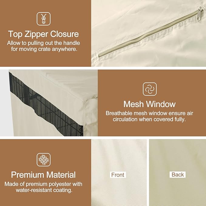 HiCaptain Polyester Dog Crate Cover - Durable Windproof Pet Kennel Cover for Wire Crate Indoor Outdoor Protection (48 inches, Light Tan)