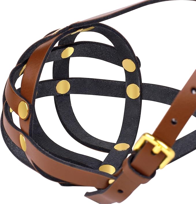 OOPSDOGGY French Bulldog Dog Muzzle for Short Snout Dog - Leather Breathable Secure Basket Muzzle for Frenchie Prevents Biting No Chewing Adjustable (Brown, Size 2 - French Bulldog)