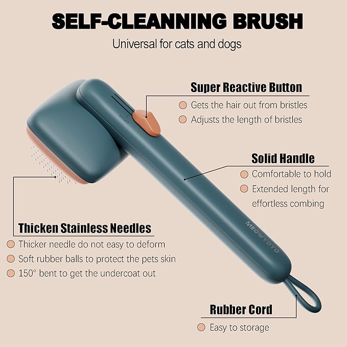 Deshedding Brush for Dogs and Cats - Adjustable 2-Level Bristles, Skin-friendly Design With Release Button for Long and Short Hair