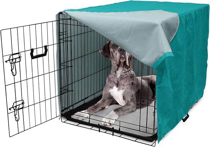 Lunarable Abstract Dog Crate Cover, Classic Monochrome Design Meander Greek Motif Repetition Illustration, Easy to Use Pet Kennel Cover for Medium Large Dogs, 48 Inch, Teal and Dark Turquoise