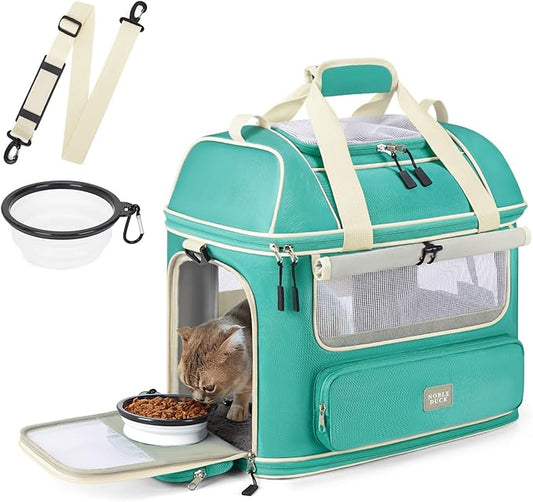 Expandable Cat Dog Carrier: NOBLE DUCK Soft-Sided Pet Carrier Airline Approved for Large Small Cats Dogs Collapsible Portable Travel Up to 25 Lbs Green