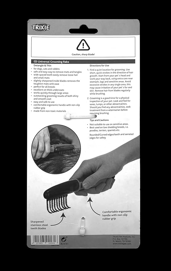 TRIXIE Pet Universal Grooming Rake for Cats and Dogs, Removes Mats and Tangles 7" (18cm)