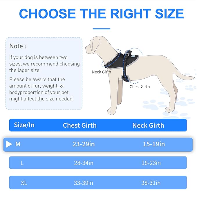 Reflective Tactical Vest Harness, Heavy-Duty for Large Dogs, Adjustable with Handle, Ideal for Training, Hunting, Walking - Black, Medium.