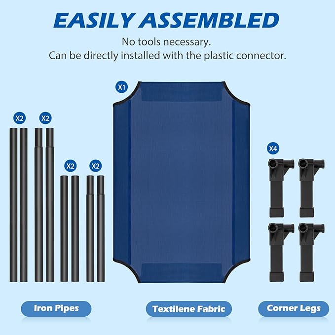 Cooling Elevated Dog Bed, Raised Dog Bed with Washable Breathable Mesh and Metal Frame, Portable Dog Cot Bed with No-Slip Feet for Outdoor and Indoor Use