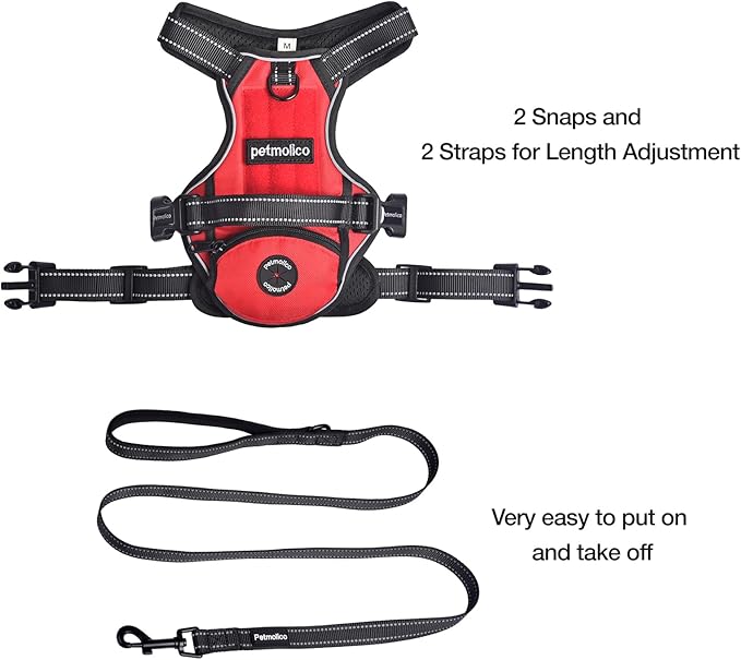 No Pull Dog Harness Medium Reflective Front Clip Vest with Pocket, Adjustable 2 Metal Rings 2 Buckles Easy to Wear & Take Off (Red)