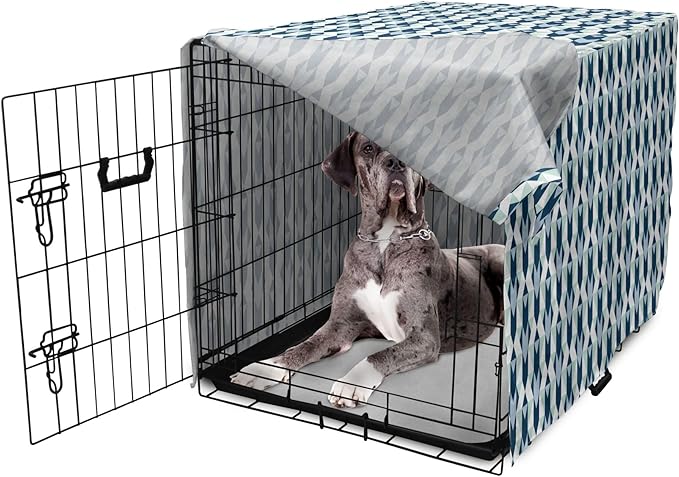 Lunarable Chevron Dog Crate Cover, Stripes Zigzags and Other Geometrical Shapes Pastel Colored Pattern, Easy to Use Pet Kennel Cover for Medium Large Dogs, 48 Inch, Mint Navy Blue Pale Blue