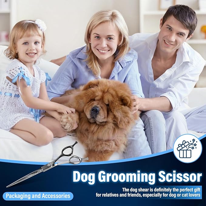 Purple Dragon Dog Grooming Scissors 7-Inch Straight - Professional Pet Hair Trimming Shears for Dogs & Cats, Sharp 440C Japanese Steel, Ergonomic Design for Comfort and Precision