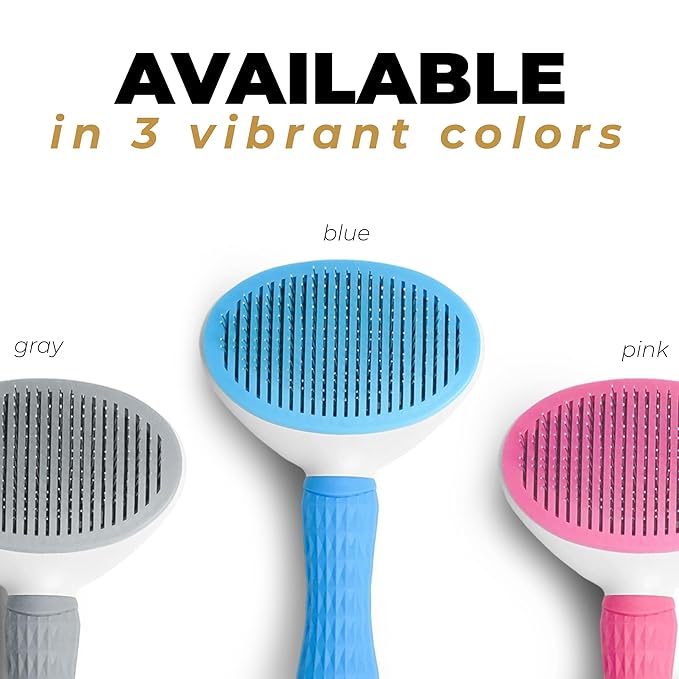 Self-Cleaning Slicker Brush for Dogs & Cats – Deshedding Pet Grooming Tool with Ergonomic Handle – Pain-Free, Rust-Resistant Bristles – Eco-Friendly for Long & Short Coats (Pink)