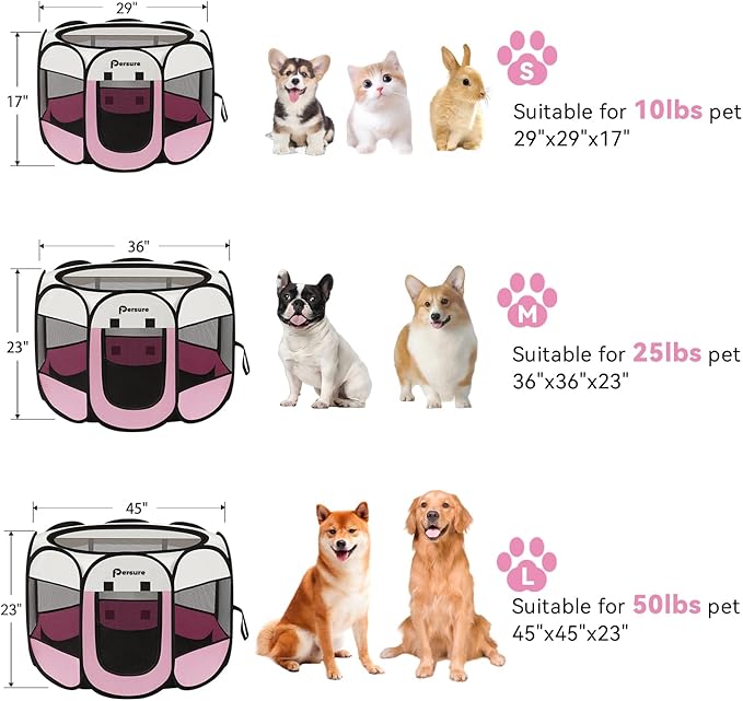 Dog Cat Playpen Indoor Outdoor for Puppy Pet Dog Cat Travel and Recovery After Surgery, Dog Enclosure Tent Crates Cage Indoor/Outdoor, Portable Pop Up Dog Kennel with Carrying Case (Pink, Small)