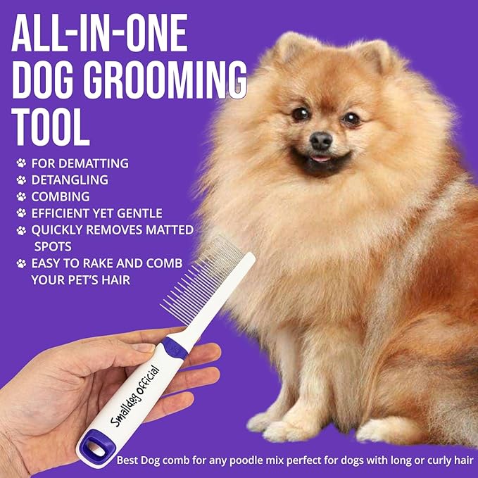 Tangles Be Gone Steel Metal Dog Comb for Brushing Small and Toy Breed Dogs, to Groom and Remove Debris and Mats, from Fur and Coat