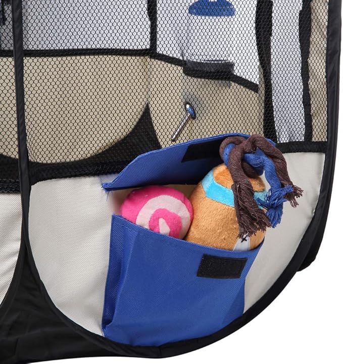 Portable Pet Playpen, 28.3" Foldable Dog Playpen for Dogie Kitten Rabbit, Exercise Playpen Tent Indoor/Outdoor Use (Blue)
