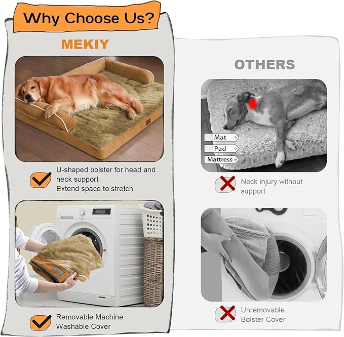 Large Dog Bed Orthopedic Washable, Orthopedic Dog Beds for Large Dogs with Washable Cover, Removable Bolster and Non-Slip Bottom Orange Large Dog Beds, XL XLarge Extra Large Dogs