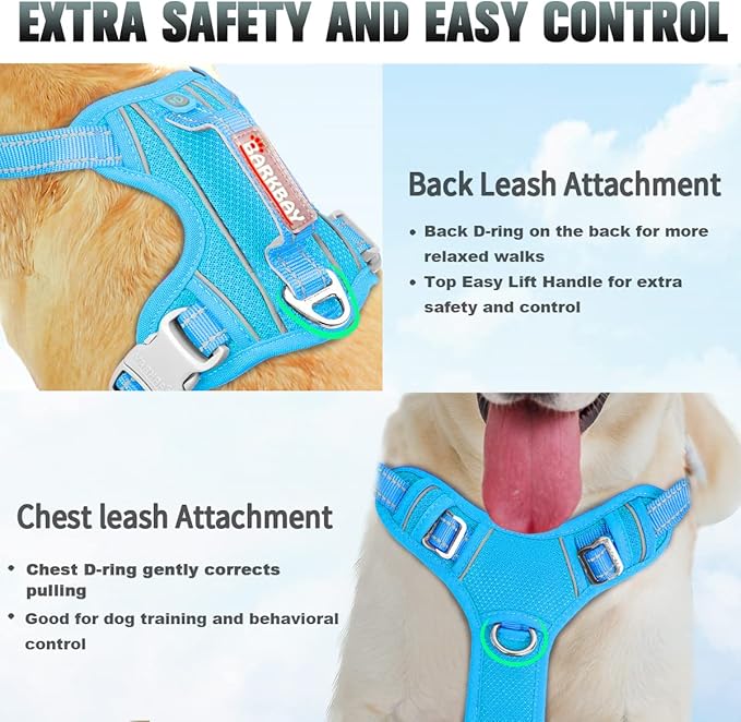 BARKBAY No Pull Dog Harness Large Reflective Dog Harness with Front Clip and Easy Control Handle for Walking Training Running with ID tag Pocket(Blue,XL)