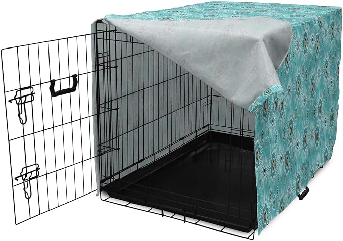 Lunarable Abstract Dog Crate Cover, Surreal and Flourishing Botanical Floral Ornaments Pattern, Easy to Use Pet Kennel Cover for Medium Large Dogs, 42 Inch, Cadet Blue Grey