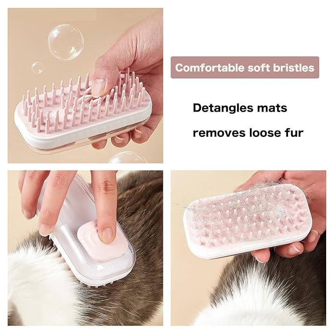 Pet Grooming Brush with Silicone Bristles, Massage Scrubber for Dogs & Cats, White and Pink (Pink)