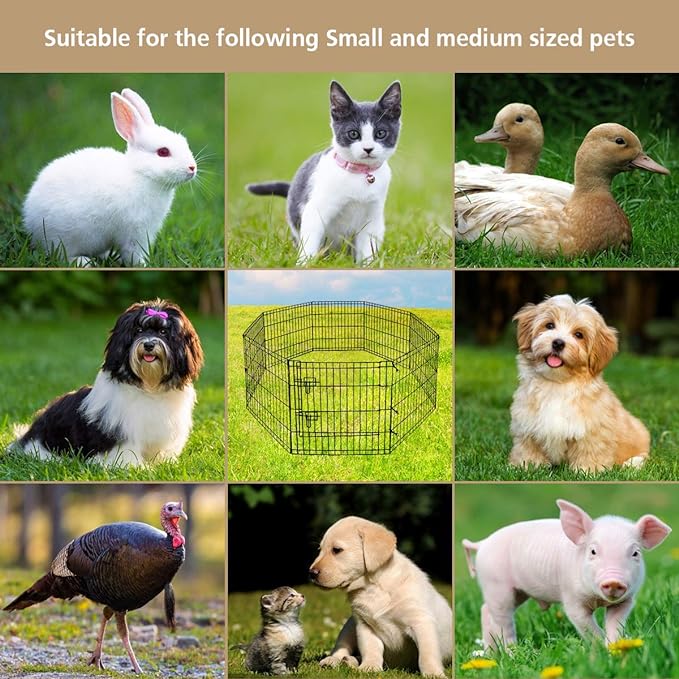 Artmeer Pet Playpen Puppy Playpen Kennels Dog Fence Exercise Pen Gate Fence Foldable Dog Crate 8 Panels 24 Inch Kennels Pen Playpen Options Ideal for Pet Animals Outdoor Indoor(Black 24''x24'')