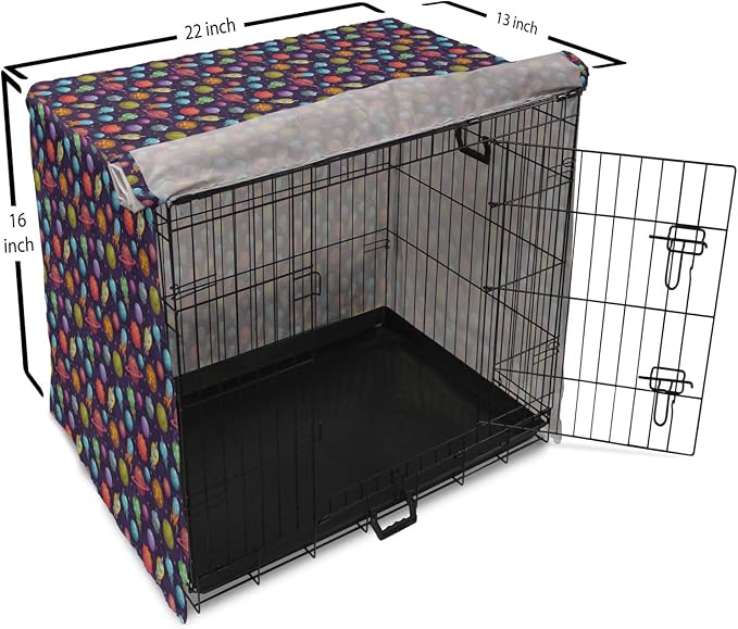 Lunarable Outer Space Dog Crate Cover, Cartoon Planets and Space Ships with Space Background Fun Science, Easy to Use Pet Kennel Cover for Small Dogs Puppies Kittens, 22 Inch, Dark Blue