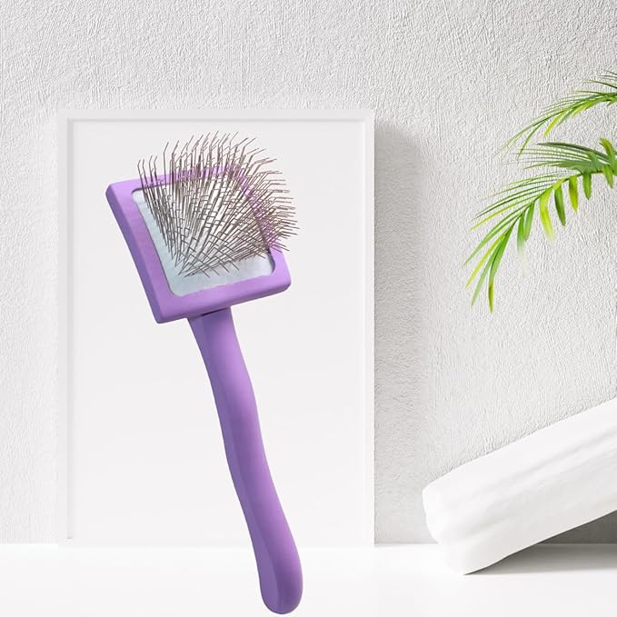 Pro-Slicker Brush Grooming Tool for Pets: Small Purple, Soft Cushion Bed of Dull Pins, Gentle but Effective. Easily and Painlessly Remove Thick Undercoat. Reduce Brushing Sessions, Groom like a Pro