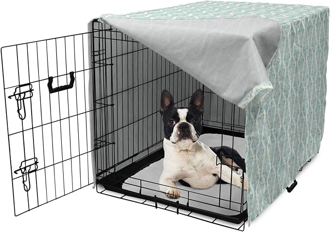 Lunarable Damask Blue Dog Crate Cover, Vintage Antique Pattern with Classic Victorian Motif, Easy to Use Pet Kennel Cover for Small Dogs Puppies Kittens, 22 Inch, Eggshell Pale Cadet Blue