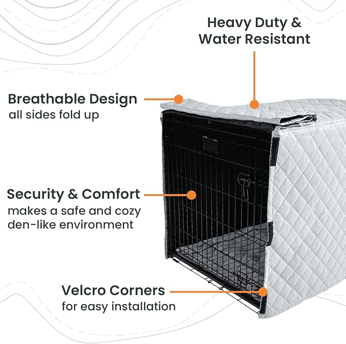 4Knines Dog Crate Cover, Water Resistant Pet Kennel Protector, Quilted (Black, 42")