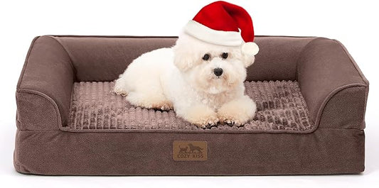 Orthopedic Dog Bed for Small Dogs,Waterproof Dog Sofa Beds with Sides, Supportive Foam Pet Couch Bed with Removable Washable Cover,Waterproof Lining and Nonskid Bottom,Brown(30" L x 20" W x 7.5" Th)