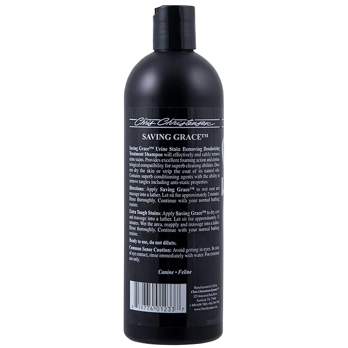 Chris Christensen Saving Grace Canine Treatment Shampoo, Dog Shampoo, Groom Like a Professional, Urine Stain Remover, Deodorizing Shampoo, All Coat Types, Made in USA, 16 oz