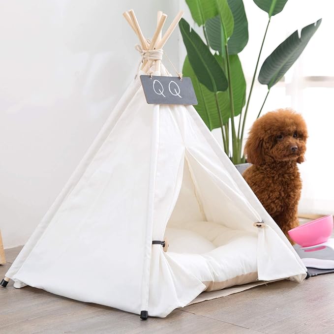 Pet Teepee with Cushion for Dogs and Cats Puppies House with Bed Pet Tent Bed Indoor Outdoor (Modern)